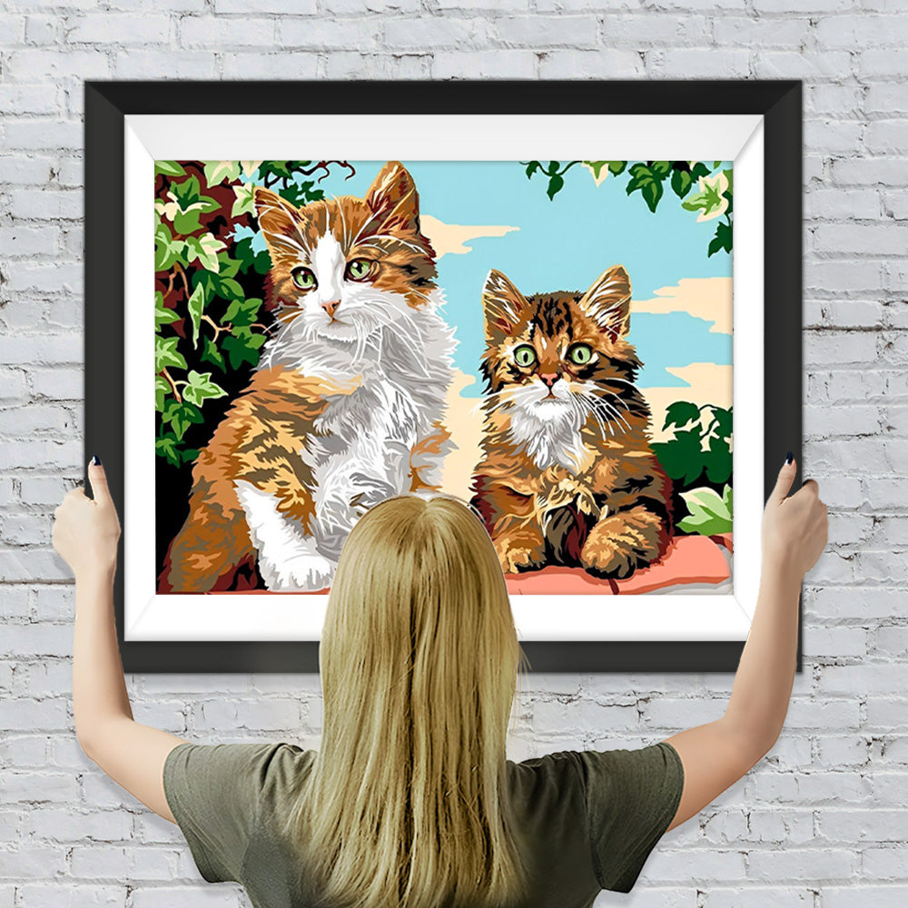 Zwei Katzen auf dem Dachvorsprung Diamond Painting