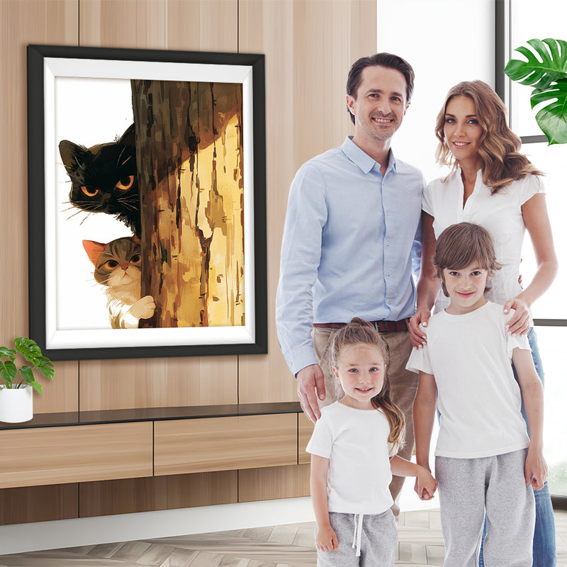 Zwei Katzen hinter einem Baum Diamond Painting