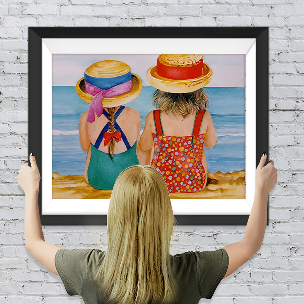 Zwei kleine Mädchen am Strand Diamond Painting