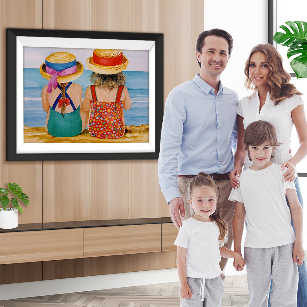 Zwei kleine Mädchen am Strand Diamond Painting