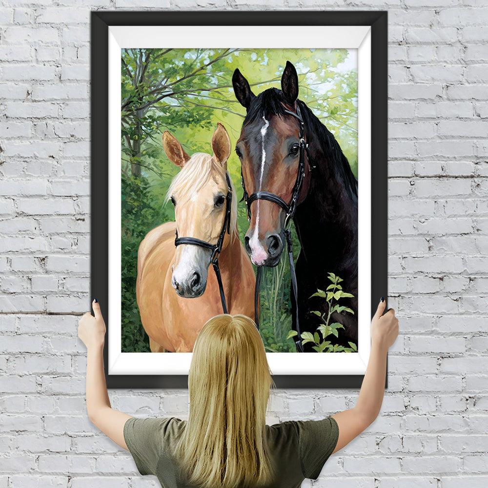 Zwei Pferde im Wald Diamond Painting