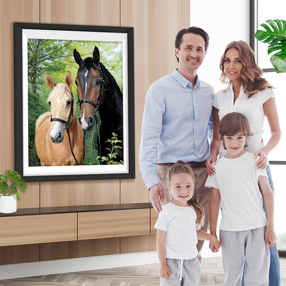 Zwei Pferde im Wald Diamond Painting