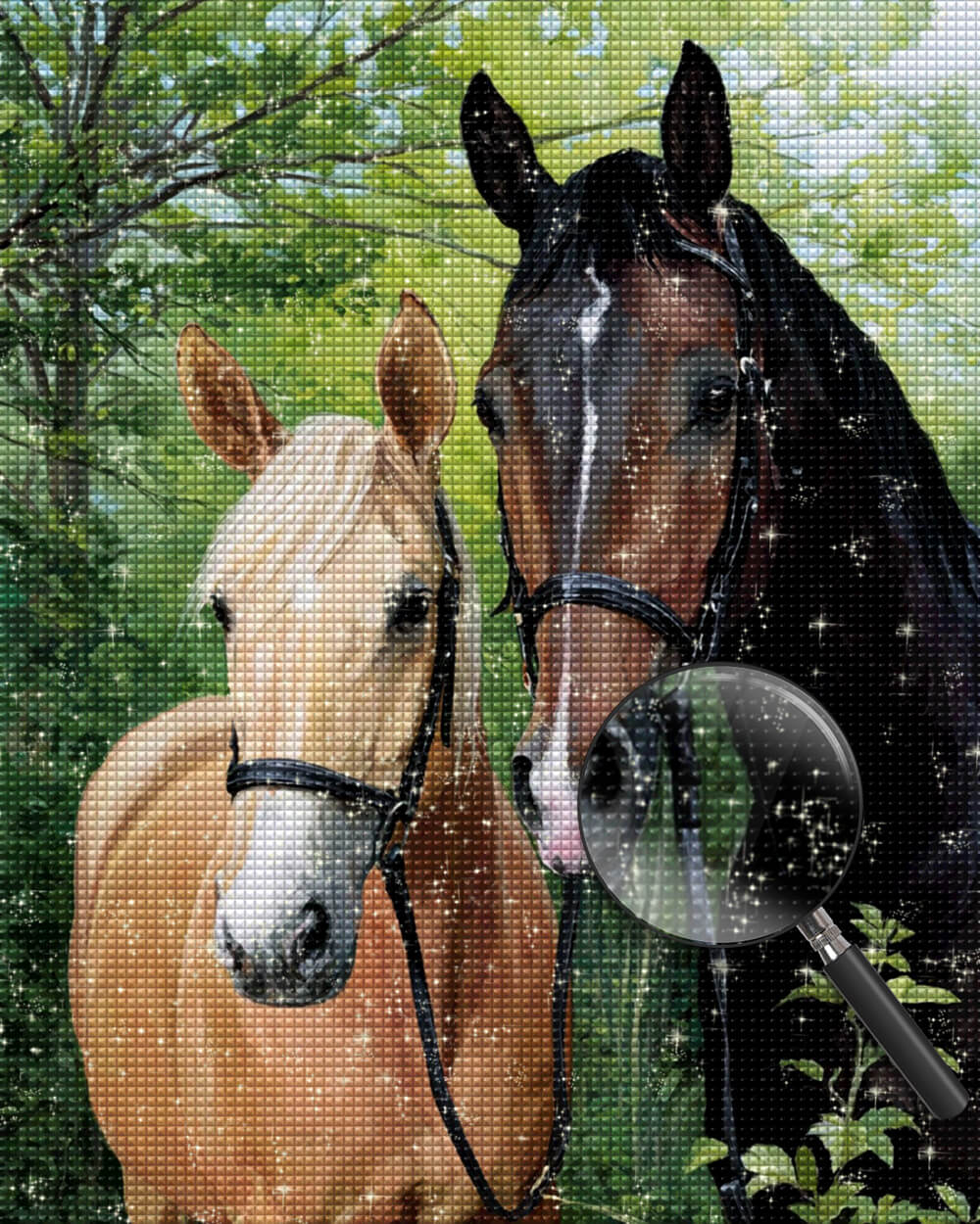 Zwei Pferde im Wald Diamond Painting