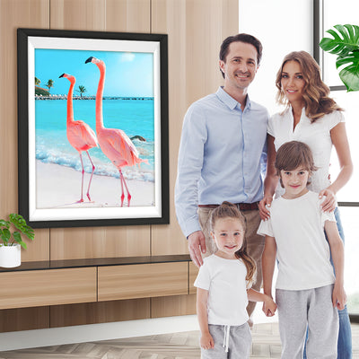 Zwei rosa Flamingos am Meer Diamond Painting