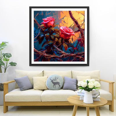 Zwei Rosen an toten Reben Diamond Painting