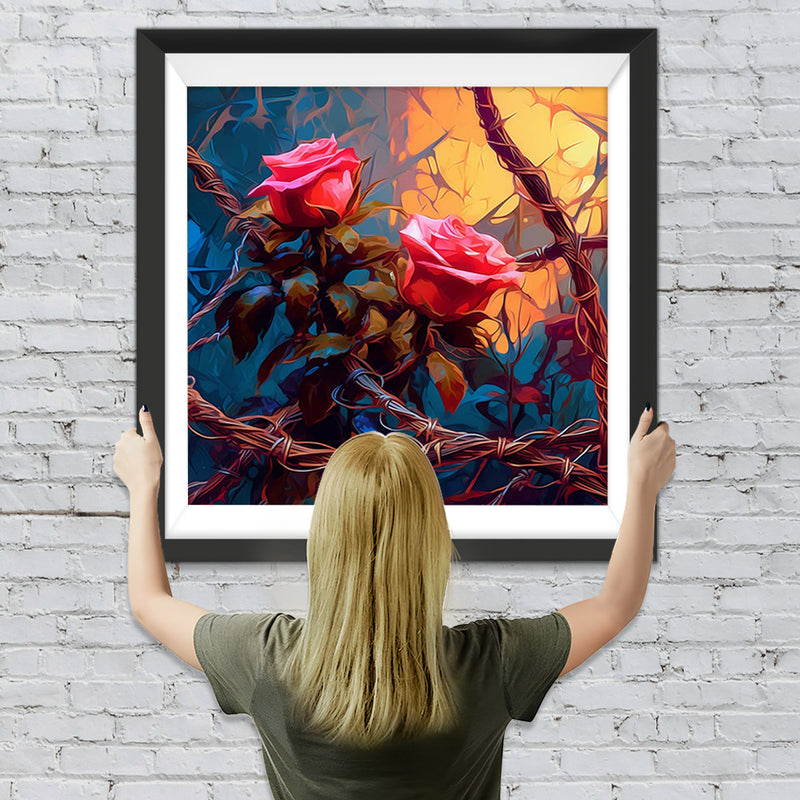 Zwei Rosen an toten Reben Diamond Painting