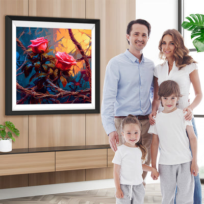 Zwei Rosen an toten Reben Diamond Painting