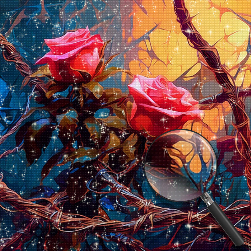 Zwei Rosen an toten Reben Diamond Painting