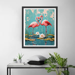 Zwei rote Flamingos im Lotus-Teich Diamond Painting