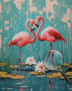 Zwei rote Flamingos im Lotus-Teich Diamond Painting