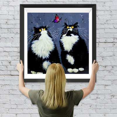 Zwei schwarze Katzen und bunter Schmetterling Diamond Painting