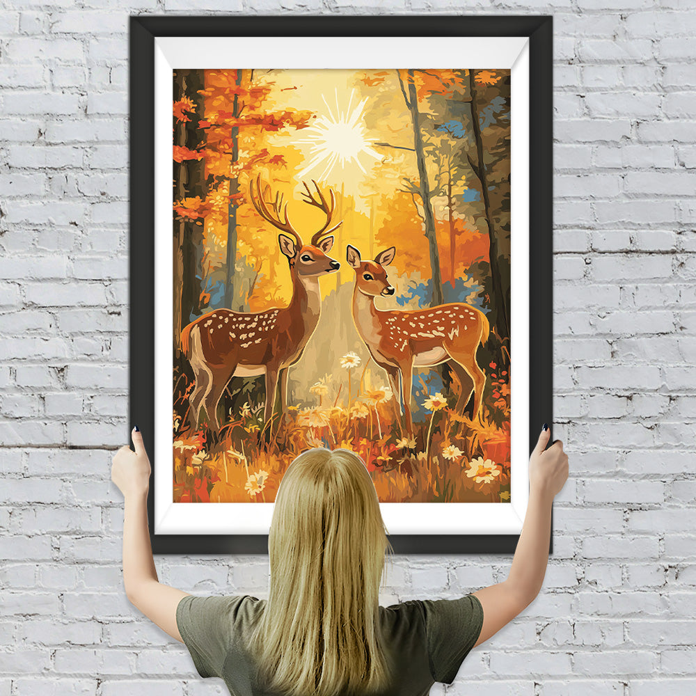 Zwei Sikahirsche im Herbstwald Diamond Painting