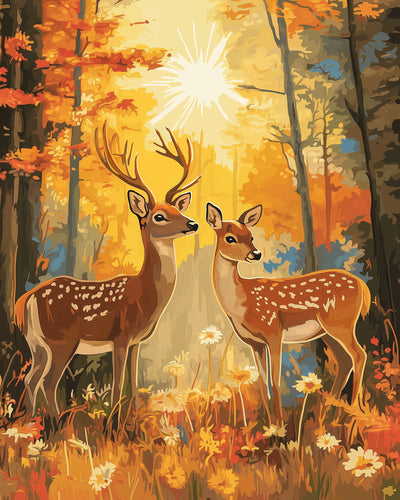 Zwei Sikahirsche im Herbstwald Diamond Painting