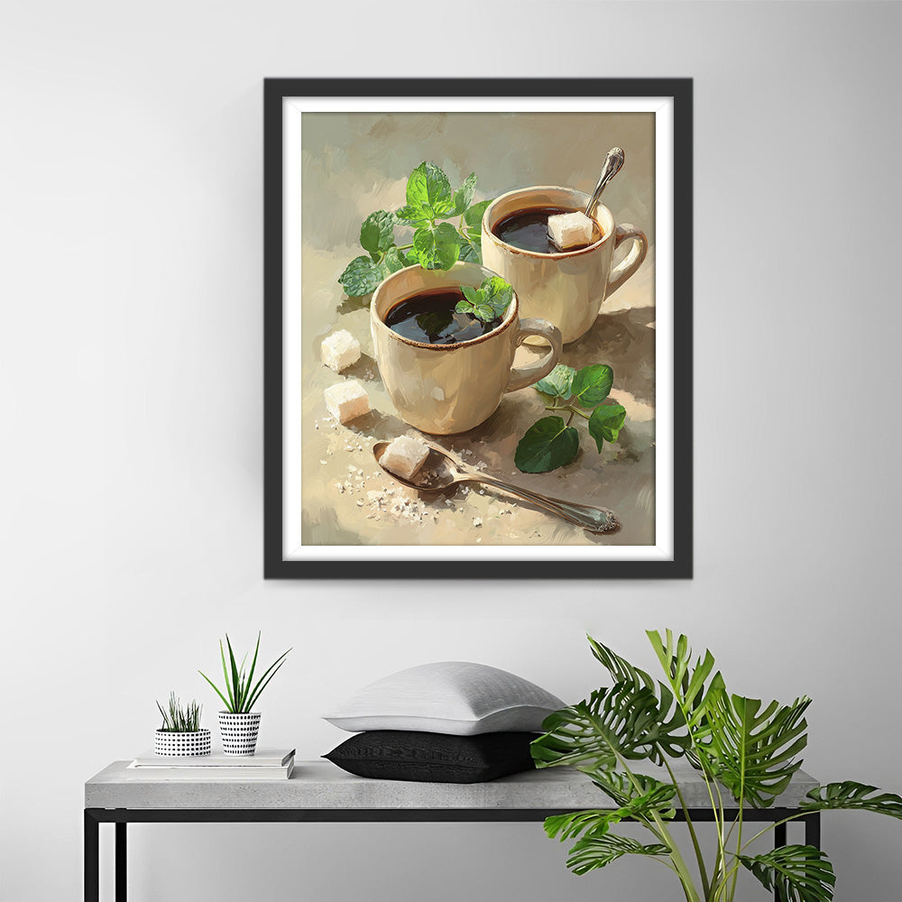 Zwei Tassen Minzekaffee Diamond Painting