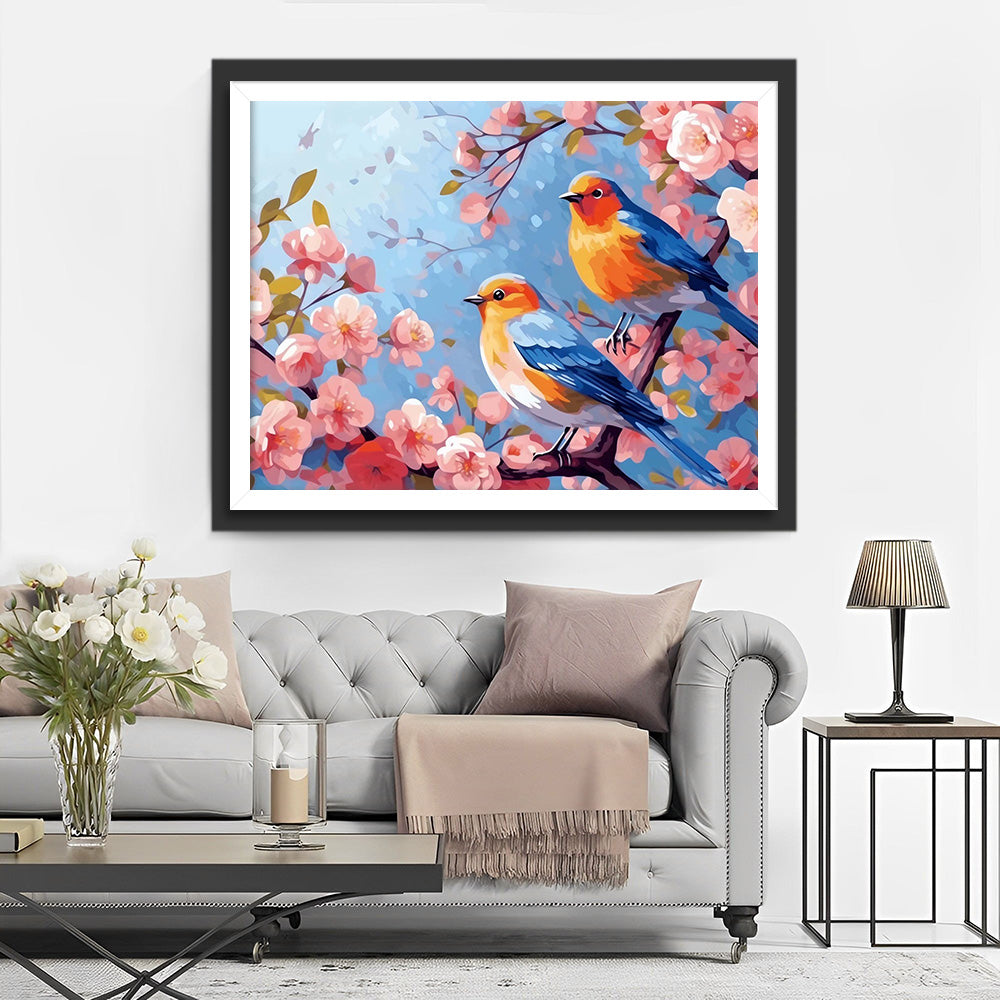 Zwei Vögel auf Blumenbaum Diamond Painting