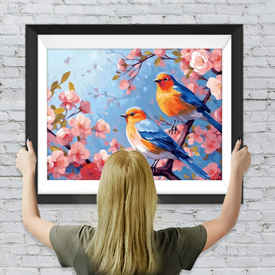 Zwei Vögel auf Blumenbaum Diamond Painting
