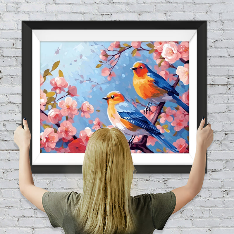 Zwei Vögel auf Blumenbaum Diamond Painting