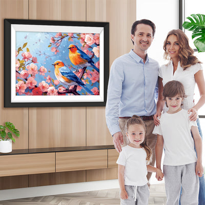 Zwei Vögel auf Blumenbaum Diamond Painting