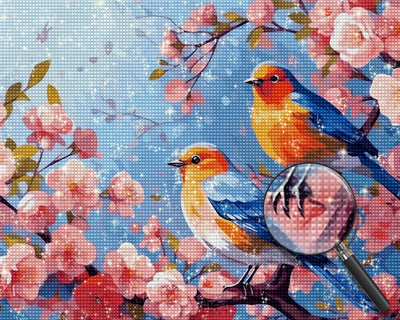 Zwei Vögel auf Blumenbaum Diamond Painting