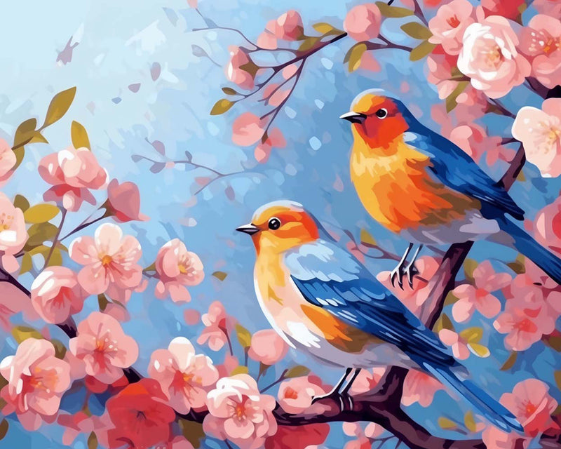 Zwei Vögel auf Blumenbaum Diamond Painting