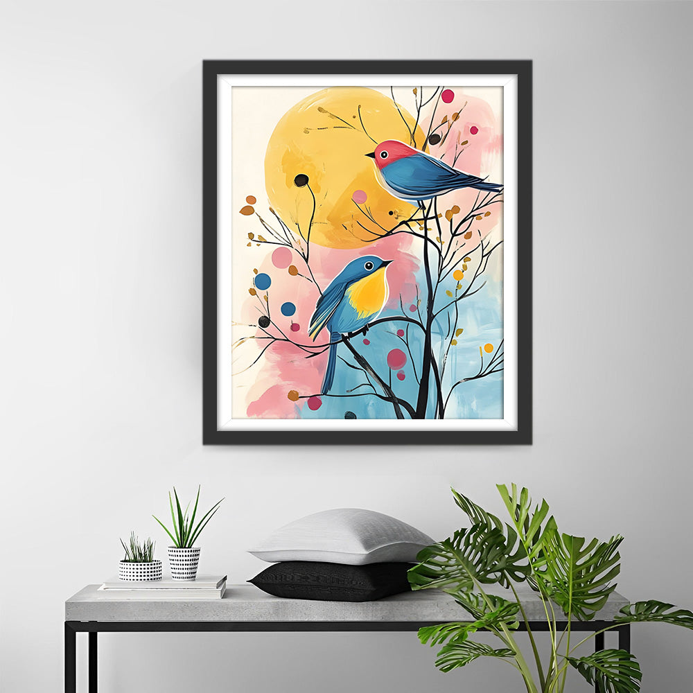 Zwei Vögel auf einem Ast Diamond Painting