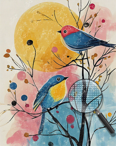Zwei Vögel auf einem Ast Diamond Painting