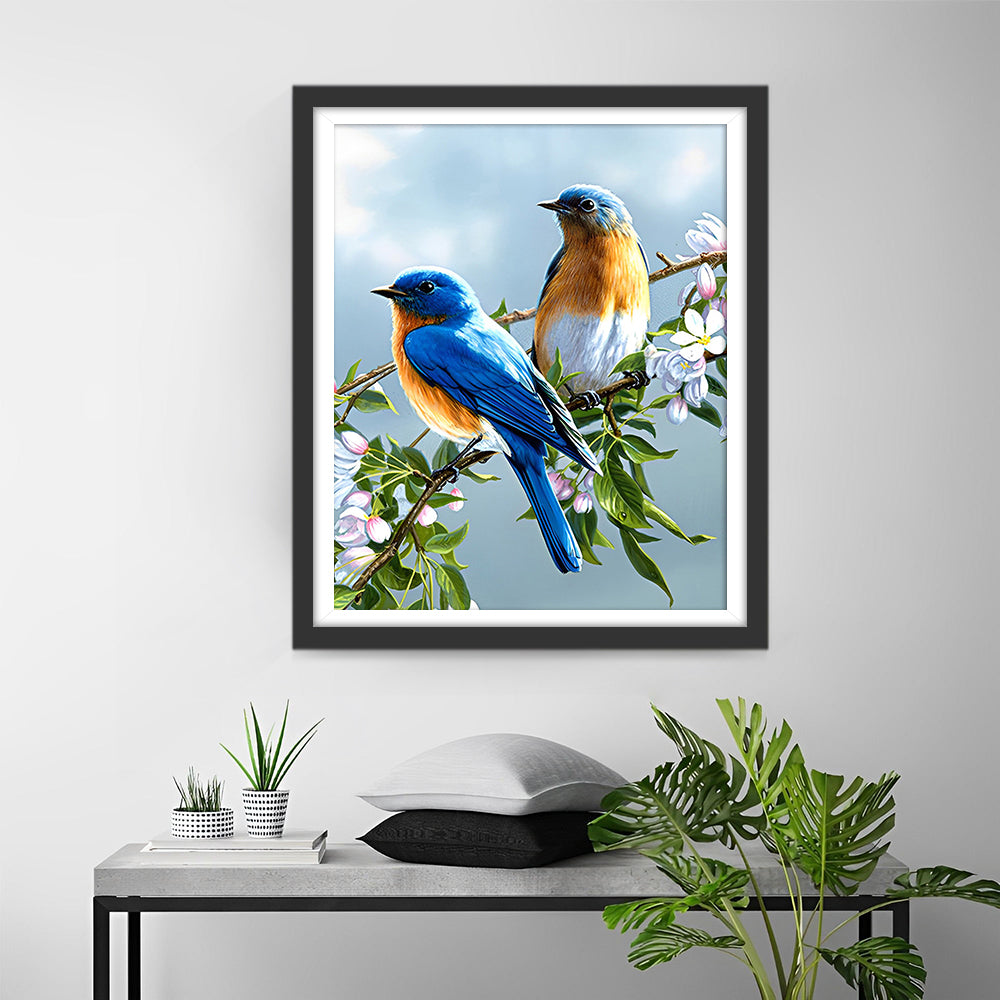 Zwei Vögel auf einem Blumenzweig Diamond Painting