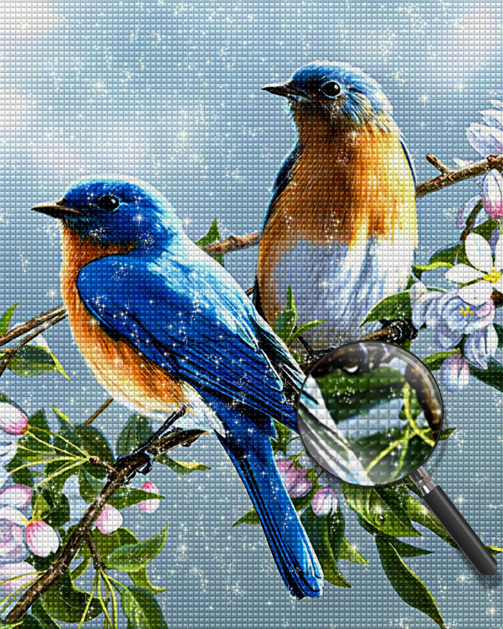 Zwei Vögel auf einem Blumenzweig Diamond Painting