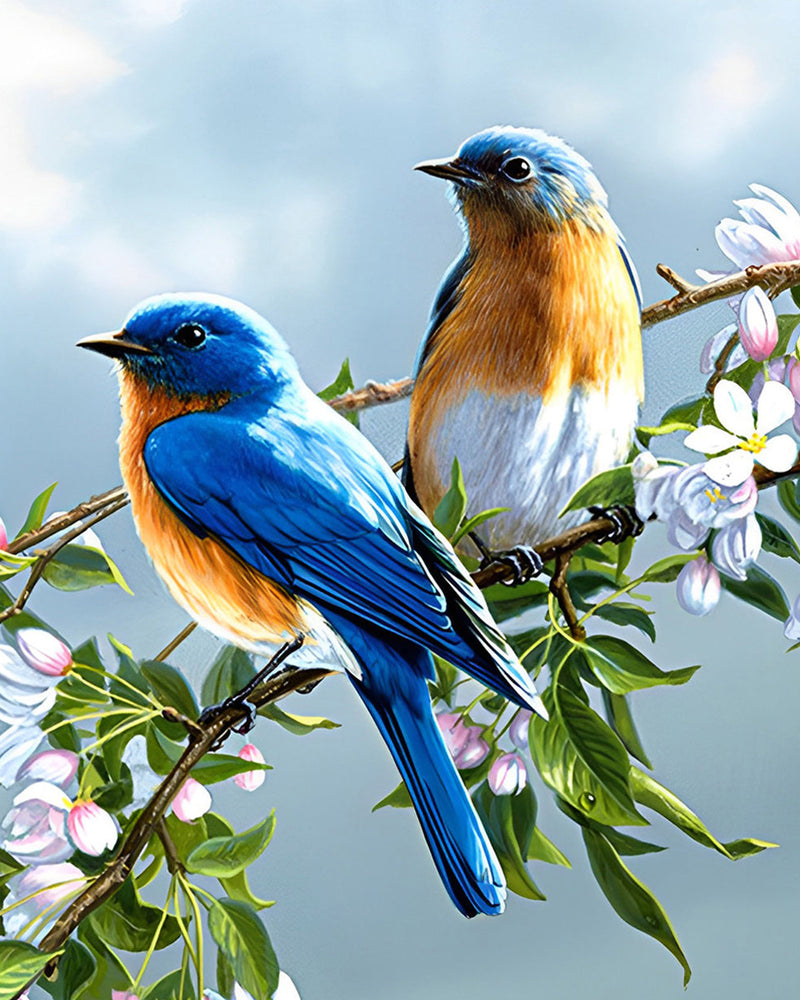 Zwei Vögel auf einem Blumenzweig Diamond Painting