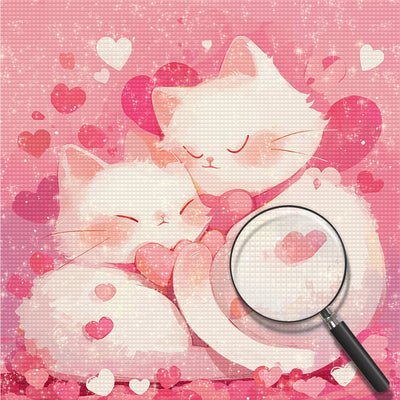 Zwei Weiße Katzen auf Rosa Hintergrund Diamond Painting