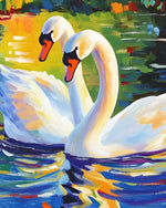 Zwei weiße Schwäne im Teich Diamond Painting