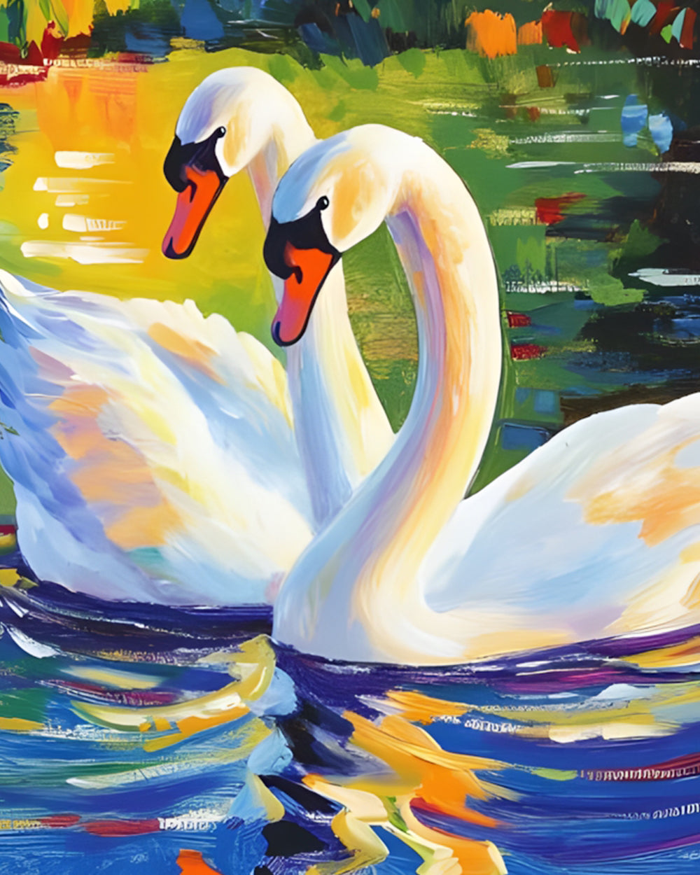 Zwei weiße Schwäne im Teich Diamond Painting