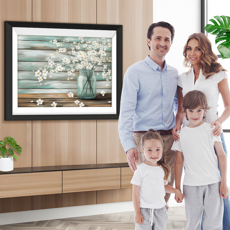 Zweige mit weißen Blumen in Glasvase Diamond Painting