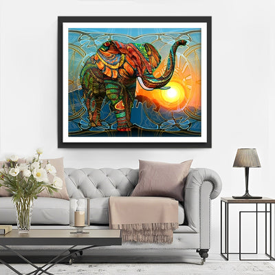 Indischer Elefant bei Sonnenuntergang Diamond Painting