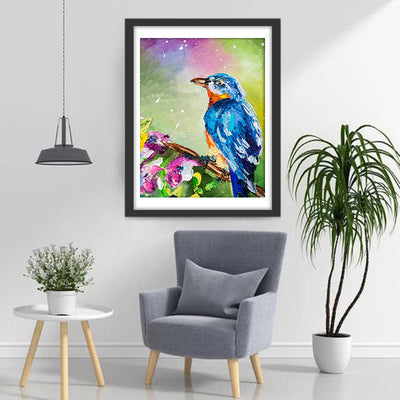 Eisvogel auf dem Blumenzweig Diamond Painting