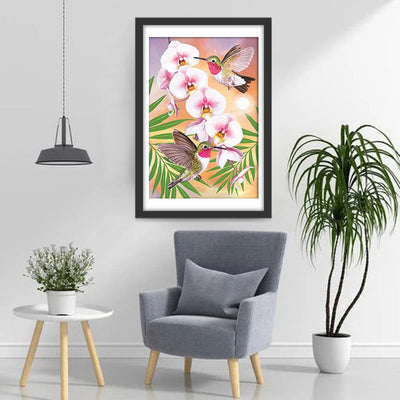 Vögel und rosa Blumen Diamond Painting