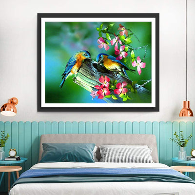 Blaue Vögel und Pfirsichblüten Diamond Painting