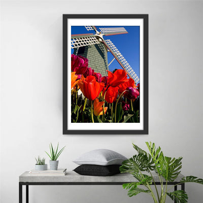 Rote Tulpen und Windrad Diamond Painting