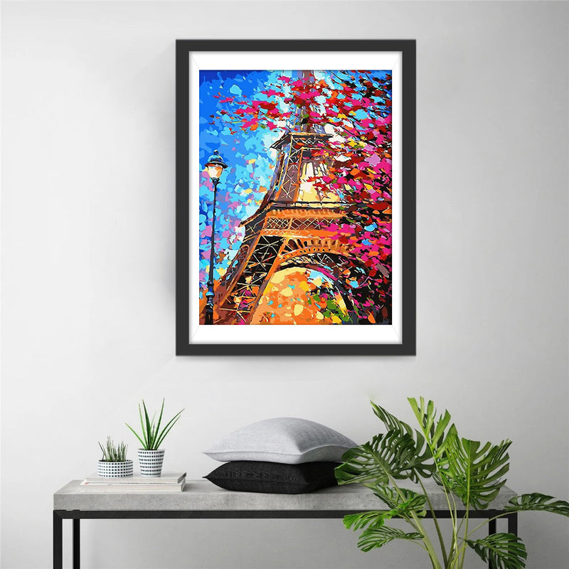 Eiffelturm und Baum mit Blumen Diamond Painting