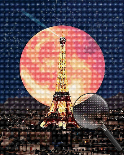 Eiffelturm und roter Vollmond Diamond Painting