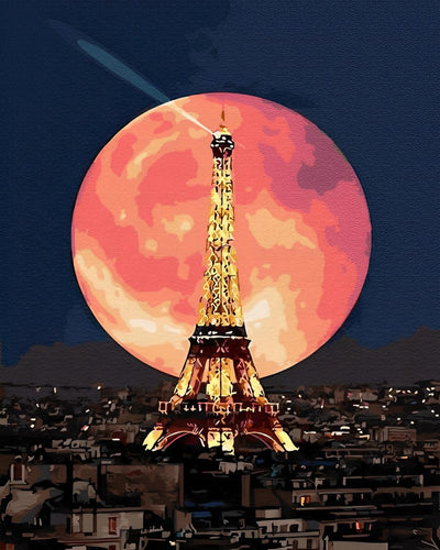 Eiffelturm und roter Vollmond Diamond Painting