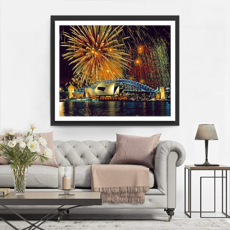 Sydney Opera House unter Feuerwerk Diamond Painting