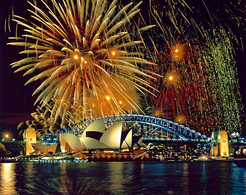 Sydney Opera House unter Feuerwerk Diamond Painting