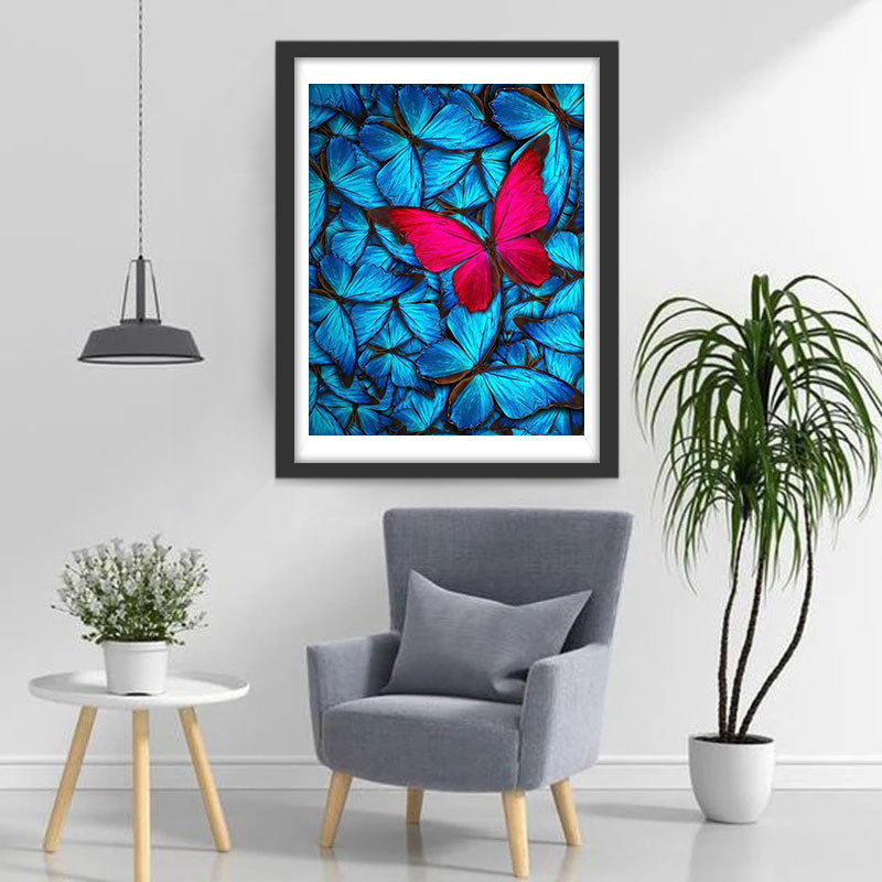 Roter Schmetterling und blaue Schmetterlinge Diamond Painting