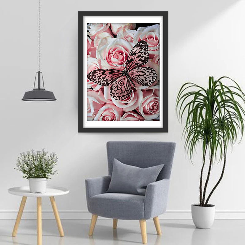 Rosa Rosen und Schmetterling Diamond Painting