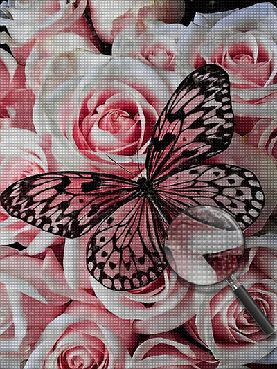 Rosa Rosen und Schmetterling Diamond Painting