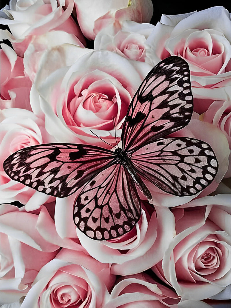 Rosa Rosen und Schmetterling Diamond Painting