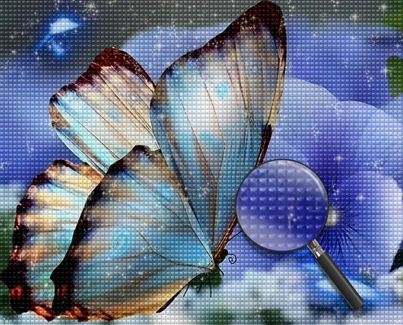 Schmetterling und blaue Blume Diamond Painting