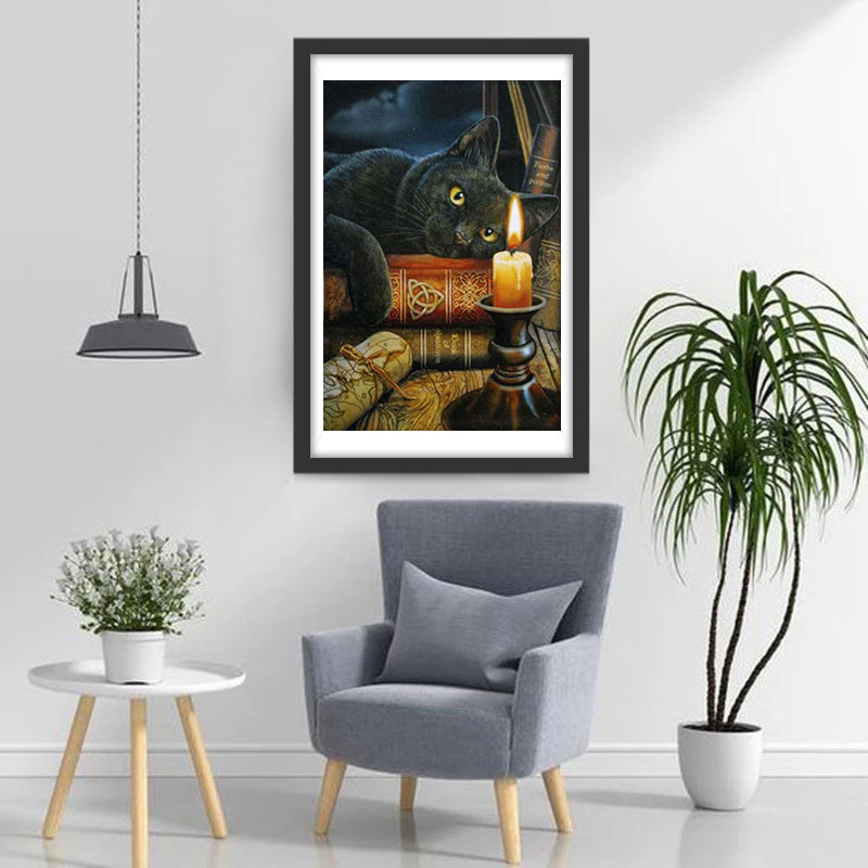 Schwarze Katze und Kerze Diamond Painting