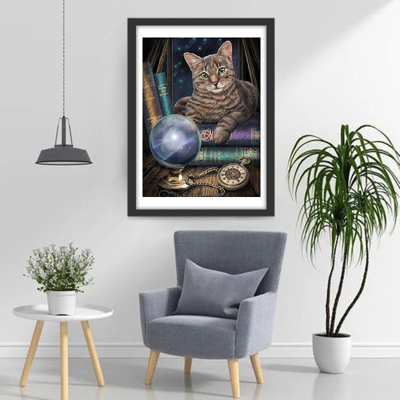 Katze und Globus Diamond Painting